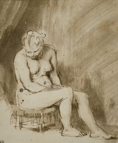Nude Woman Seated on a Stool by Rembrandt van Rijn